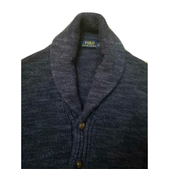 Polo Ralph Lauren Shawl Collar VTG Cardigan Men's Large Sweater Navy Blue Knit - Picture 7 of 9